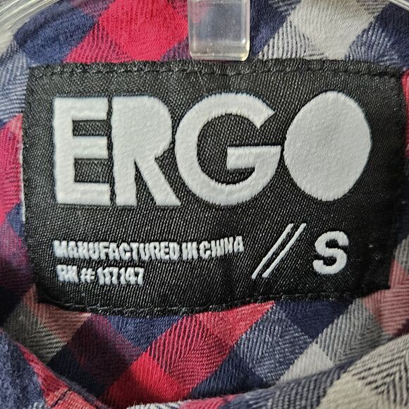 Ergo Flannel Shirt Mens Small Red Blue White Plaid Button Up 100% Cotton Outdoor - Picture 3 of 8
